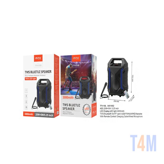 MTK BLUETOOTH SPEAKER TF4168 NE AUDIO/USB/TF CARD/FM/ MICRO SD/KARAOKE BLACK